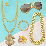 80s 90s Costume Outfit Set Dollar Sign Ring Hip Hop Fancy Dress Costumes Hat Dollar Necklace Hip Hop