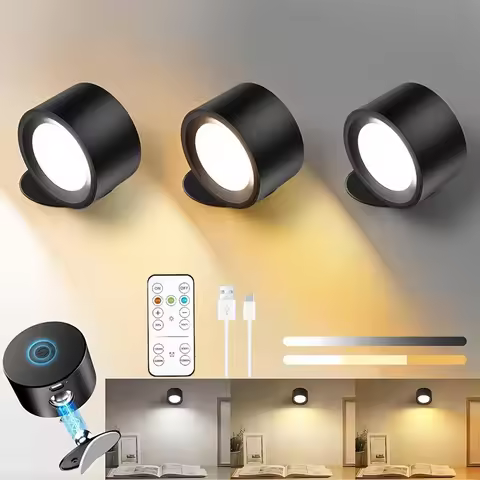 Magnetic LED Wall Light Rechargeable Reading Lights 360° Rotation Touch Remote Control Cabinet Spotl