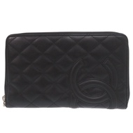 成色極佳的香奈兒 Cambon 系列 Coco Mark 圓形拉鍊大錢包，銀色五金，漆皮材質，黑色和螢光粉色，No. 9，黑色長款錢包，1547 [二手] 香奈兒