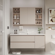[In stock]Folding Feng Shui Mirror Bathroom Cabinet Bathroom Cabinet Combination Hidden Mirror Cabinet Ceramic Integrated Wash Basin Cream Style Bathroom Cabinet