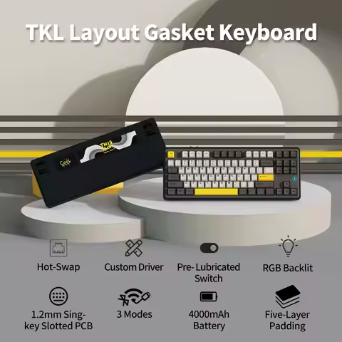 Ajazz AK870 Gasket Mount Wireless Gaming Keyboard TKL 87-Key Full Hot Swap PBT Keycap BT/2.4G/Type-C
