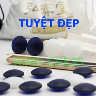 Beautiful lapis lazuli Go chess - 2-sided curved Go chess pieces with bamboo wooden jar and leather 