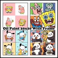 🇲🇾DIY Cartoon 4 Panels Digital Oil Paint 20x20cm Canvas Painting By Number With Frame Children's gifts 四格卡通儿童数字油画海绵宝宝