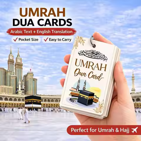 21pcs Portable Umrah Dua Islamic Cards Set Ring(With Ring) Arabic Duas English Meaning Ramadan Gift 