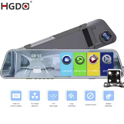 HGDO 5.3" Dual Lens Car DVR Camera Full HD 1080P Video Recorder Rearview DVR Mirror With Rear view D