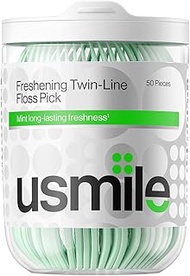usmile Twin-Line Floss Picks, 50 Count, Mint Fresh, Gentle on Gums, Long-Lasting Clean, Dental Floss