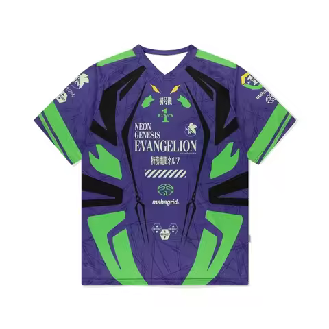 2026 New Men's EVA Unit-01 NERV Jersey Tee Neon Genesis Evangelion Anime Mecha Design Casual Streetw