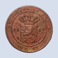 Uang koin Kuno Benggol 1/2 Cent Nederland Indie Tahun 1857 Original