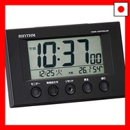 RHYTHM Alarm Clock Radio Clock with Thermometer and Hygrometer Fit Wave Smart Black 7.7 x 12 x 5.4 cm 8RZ166SR02