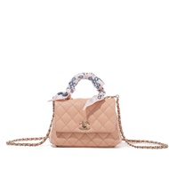 Chanel Beige Quilted Caviar Mini Coco Top Handle Flap Bag Pale Gold Hardware, 2021 and Twilly