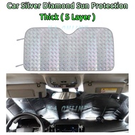 Car Windshield Sunshade Shine Silver Diamond Sun Protection Front/Rear 5 Layers Thick Cermin Besar Kereta Kurang Panas