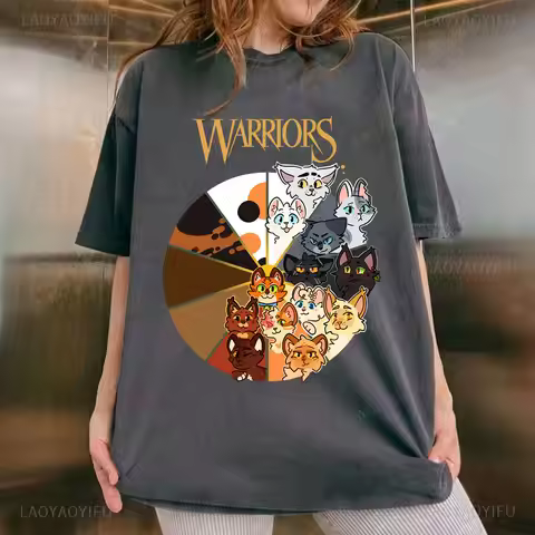 Warriors Cats Camisetas Cat Lover Tee Shoujo Girl Style Trendy Kawaii Cotton Popular Shirt Casual Su