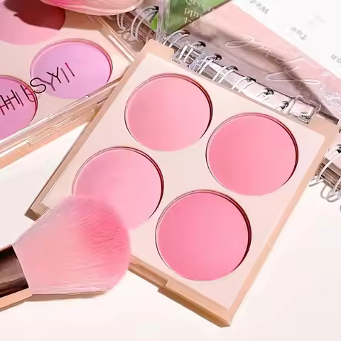 4-color matte blush, peach pink, coral blush powder, Korean low saturation soft fog blush, can light