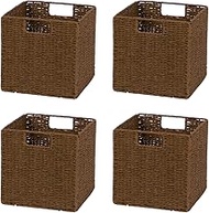 10.5" Woven Storage Cube Basket Bin with Iron Wire Frame by Trademark Innovations - Set of 4