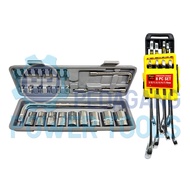 SOCKET WRENCH SET 27 PCS TOOL KIT + BISON 8-19 MM kunci ring pas SET 8 PCS