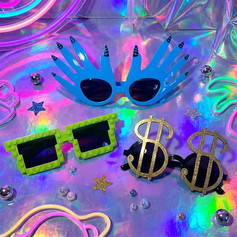 3Pcs Y2K Funny Party Sunglasses, Novelty Dollar/Hand/Brick Shaped Plastic Glasses for Costume Rave P