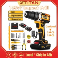 【35PCS】Electric Impact Drill Screwdriver with 188VF Battery hammer function 2-Speed Adjustment Drill Screwdriver Cordless