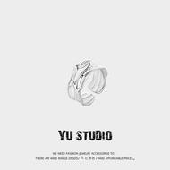 cincin lelaki cincin Yustudioins Niche Design Pleated Bright Silver Ring Men Women Trendy Unisex Hip