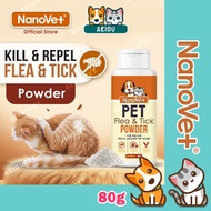 AEIOU😺 Nanovet Pet Flea & Tick Powder 80gm Cat Dog Tepung Ubat Kutu Kucing