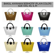 BAKUL ANYAMAN BERMOTIF PLAIN COLOR / 1 WARNA ( XXS, XS, S & M) SIZE PENAN BAG WITH HANDLES PU LEATHE