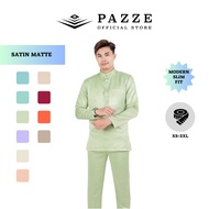 Pazze Baju Melayu Modern Slim Fit Satin Matte | Mint Green Mint Sage Green Maroon Latte Oren Bata Bu