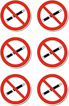 Stickers: 50 x 50 mm, Pack of 6 – Smoking/E-Cigarettes Prohibited – Prohibition Sign – DIN EN ISO 70
