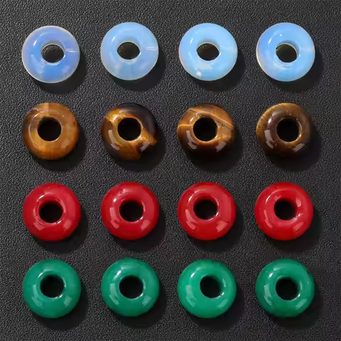 5PCS Natural Big Hole Round Abacus Bead 14mm Opal Tiger Eye Jade Hollow Stone Pendant For Jewelry Ma
