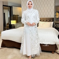 White Tile Sequin Embroidery Dress with Tile Tutu Combination Muslim Dress Vima 71461