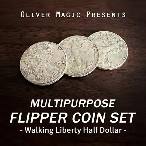Multipurpose Flipper Coin Set (Walking Liberty Half Dollar) by Oliver Magic Tricks Coin Magia Close-