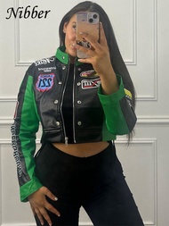 Nibber Hipster Patchwork Jacket Women Y2K Letter Print Hipster Uniform Street Single-Breasted Hipste