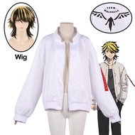 Anime Tokyo Revengers Hanemiya Kazutora Cosplay Costume Wig Zipper White Jacket Valhalla Uniform Bas