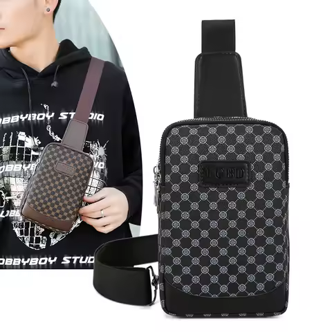 Fashion men's printed PU leather double zipper design chest bag crossbody bag shoulder bag sling bag