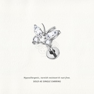 Nora Ana Zircon Butterfly Threaded Stud Flatback Earring Titanium ASTM-F136 Surgical Implant Grade