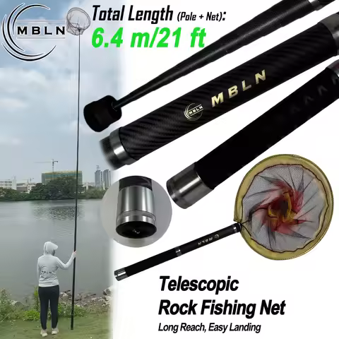 Telescopic Landing Net Set, 5.9m Carbon Fiber Pole (56cm Folded) + 50cm Aluminum Net Head, 6.4m Tota