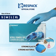 RESPACK NITRILE POWDER FREE EXAMINATION GLOVES BLUE (SIZE S/M/L) 100'S PER BOX