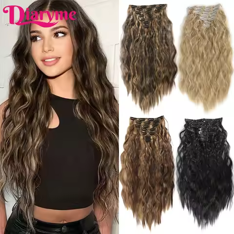 Long Waves Hair Extensions Synthetic Wig Hairpieces 7 PCS Wavy Curly Clip In Hair Extension Natural 