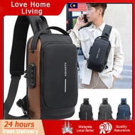 B156 Men Anti-theft Lock Sling Bag Fashion Chest Pack Waterproof USB Crossbody Bag 单肩包胸包 Messenger S