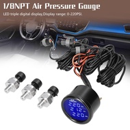usihere Triple Display Air Pressure Guage LED Digital Suspension Gauge 0-220PSI with 3pcs 1/8NPT Sen