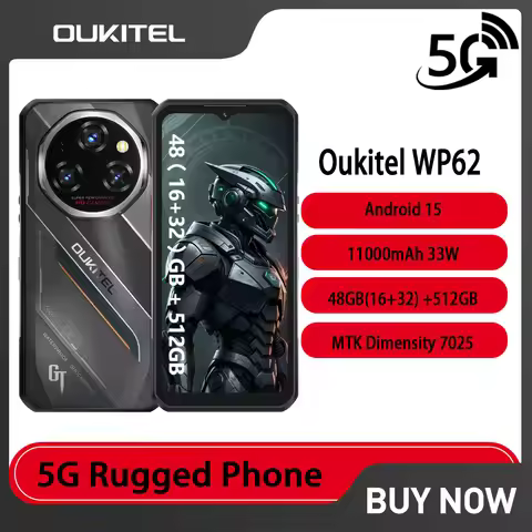 Oukitel WP62 5G Rugged Smartphone 48GB(16+32) +512GB 6.6" FHD+ 108MP Dimensity 7025 11000mAh 33W Typ