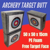 Archery Target Butt - Shooting Target - PE Foam - [ 50CM x 50CM x 15CM ] - Free Target Face