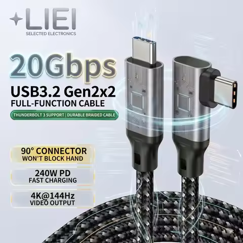 20Gbps High Speed Data Transfer 90 Degree 5K/4K/2K USB Type C Monitor Cable USB3.2 Gen2×2 240W Charg