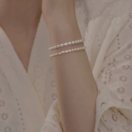 สร้อยข้อมือมุกน้ำจืดเม็ดลูกเดือยสีเงินแท้ Zhuji สีเงินบริสุทธิ์ของแท้