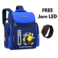 Tas Ransel Anak Laki-Laki Waterproof Motif Pokémon Go dengan Tas Saku - Warna Navy dan Yellow