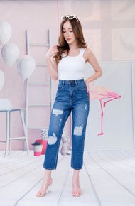 Boy Slim Fashion I กางเกงยีนส์ผู้หญิง กางเกงยีนส์ทรงบอยสลิม สไตล์เกาหลี  กางเกงยีนส์เอวสูง ผ้าไม่ยืด