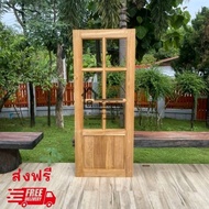 ประตูไม้สักโมเดิร์นครึ่งกระจกหกช่อง รหัส D32 💚จัดส่งฟรี💚