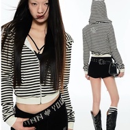 1JINN STUDIO Striped Devil Horn Cardigan Jacket Mid-Length Top