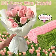 100Pcs Fuzzy Wire Flower Set Colorful Chenille Stems Stick Twisting Bar Bouquet Handmade DIY Toys