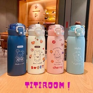 Cute 500ml stainless steel 304 stainless steel thermos water bottle with straw