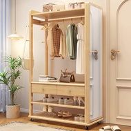 [3S  FURNITURE] Multifunctional Solid Rubber Wood Open Concept Wardrobe with Dressing Mirror and Clothing Rack * FREE DELIVERY* (1Yr Local Warranty)