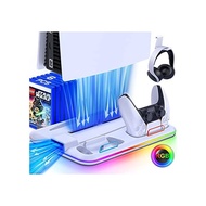 PS5 Stand Vertical Placement Dock Playstation 5 Stand with RGB Lighting Cooling Fan PS5 Controller